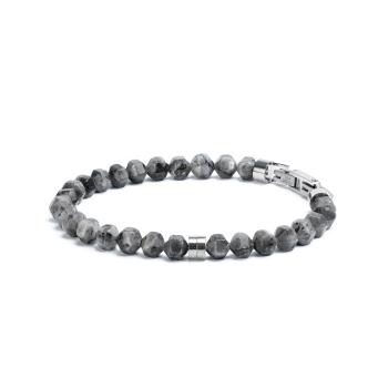 Armband mit 6 mm Larvikit-Stein und Titanelement - Hexa Grey